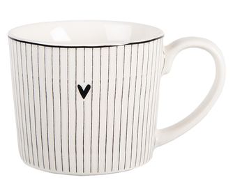Bela in črna porcelanasta skodelica z motivom srca, 12x8x7 cm / 275 ml