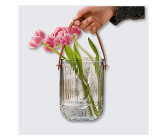 Vaza din Sticla cu Maner Detasabil – Transparenta, Texturata, 18 cm