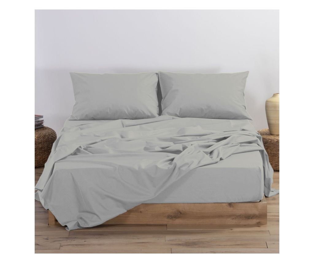 Fitted Sheet, King Size, Grey Cotton, Nef-Nef Basic 180x200+35 cm Silver Grey