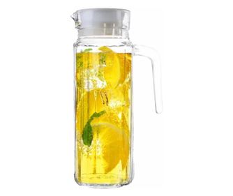 Pufo Просто елегантна стъклена гарафа за вода, лимонада или сок, 1L, прозрачна