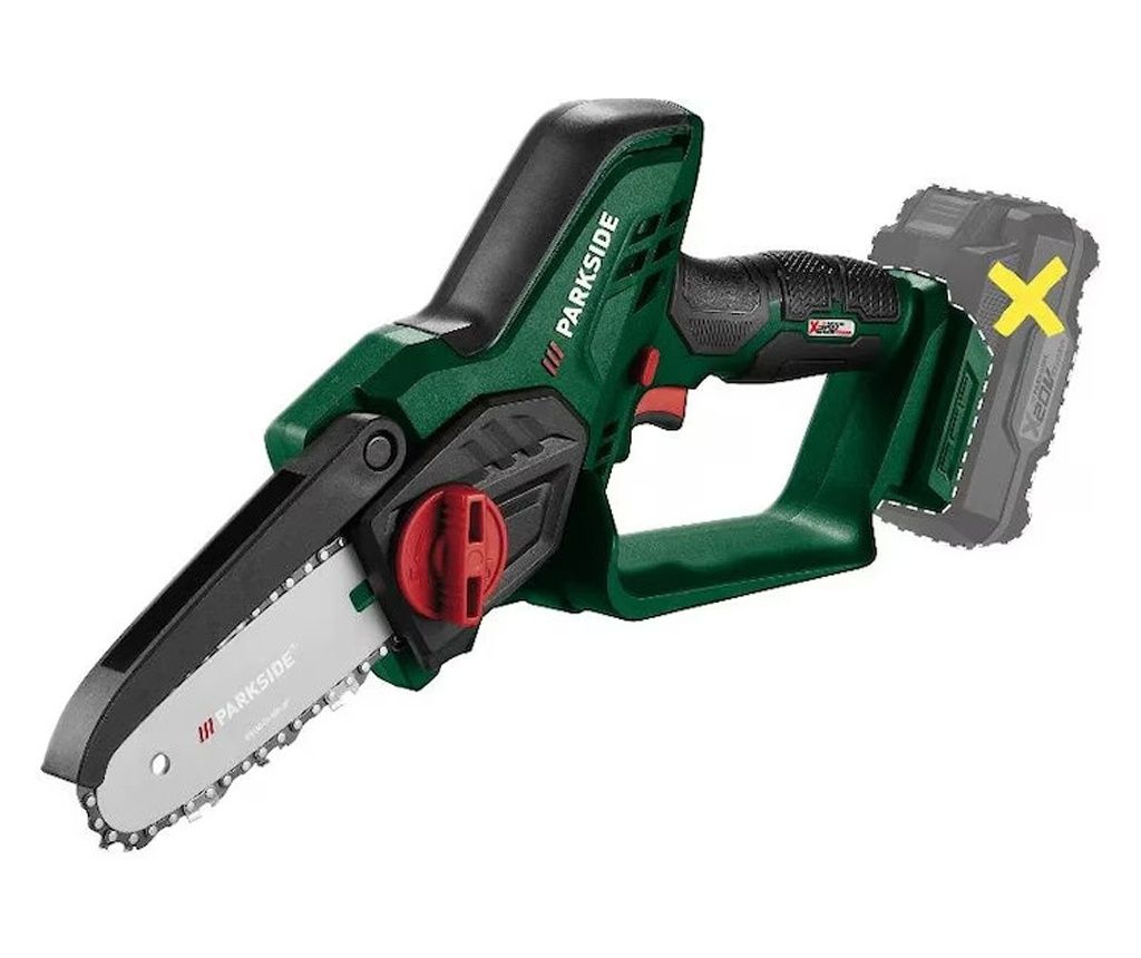 Ferastrau cu lant Parkside 20V fara baterie si incarcator, lungime de taiere de 15cm, viteza de 8m/s, protectie lama, pentru tai