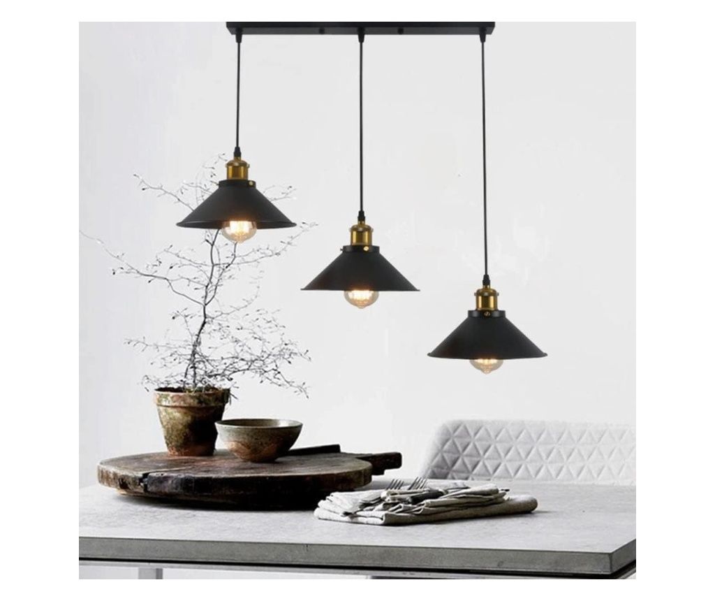 Retro Industrial Pendant Light Fixture, AB Luxury Concept, 3 Pendants, Antique Gold/Black, Lampshade Size 22cm, 50x120cm