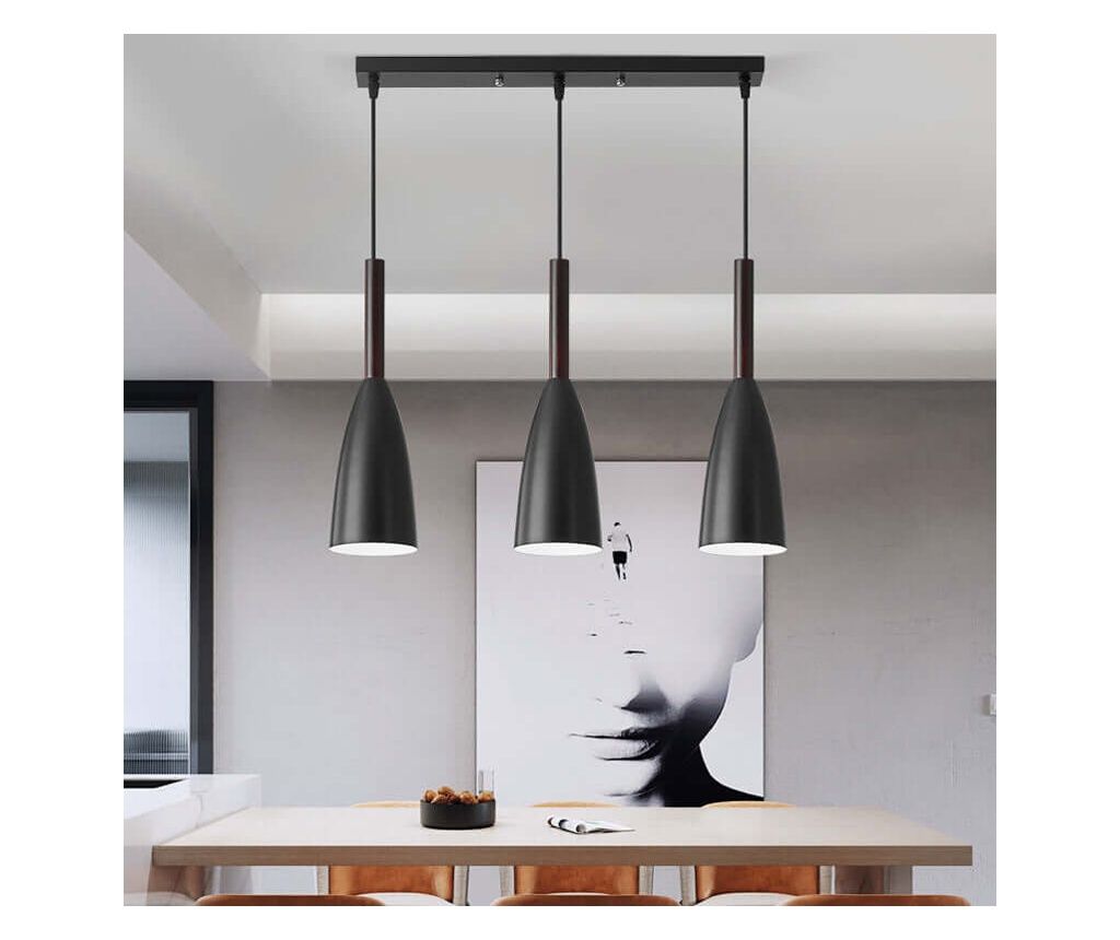 Elegant Retro Pendant AB Luxury Concept, 3 Conical Pendants, Black and Brown, 10x35cm