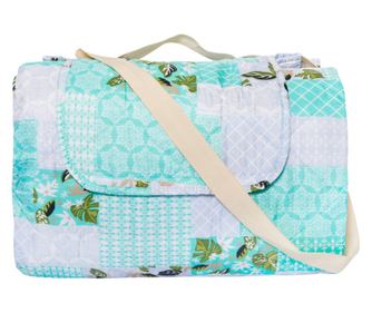 Олекотено одеяло за пикник, водоустойчиво, микрофибър, зелени цветя, 180x200