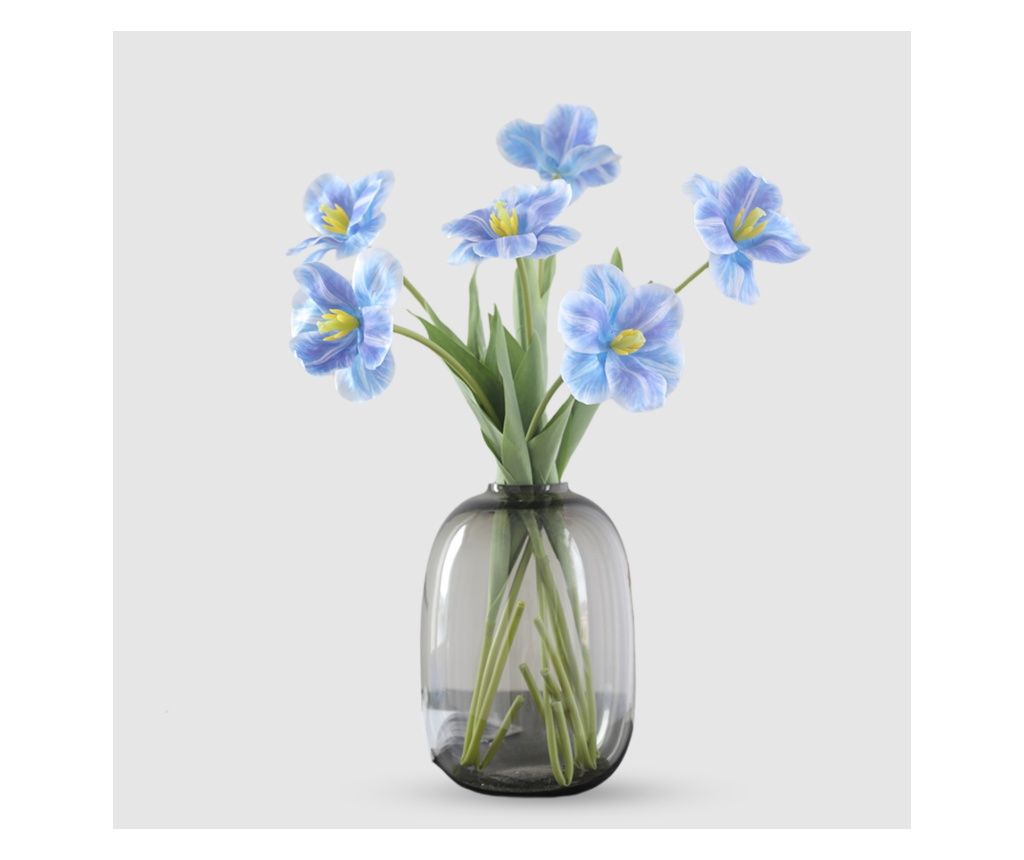 Buchet de Lalele Artificiale - 3 sau 5 Fire, 45 cm, Disponibil în 4 Culori (Roz, Violet, Albastru Deschis, Alb) - Albastru Desch