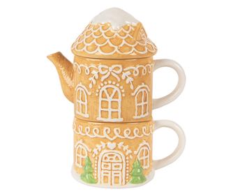 Karácsonyi teáskanna és csésze szett, többszínű kerámia, 19x12x23 cm / 550 ml / 450 ml