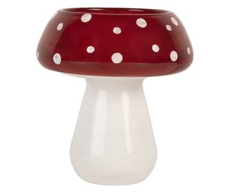 Mushroom Candle Holder White Red Glass Ø 8x9 cm