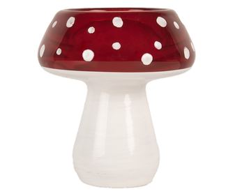 Mushroom Candle Holder White Red Glass Ø 7x7 cm