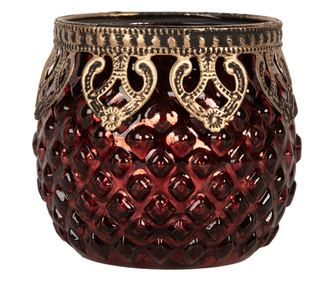 Red and Gold Glass Candle Holder Ø 9x8 cm
