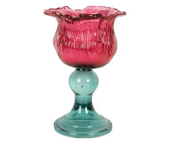 Roza in zelen steklen svečnik Ø 10x16 cm