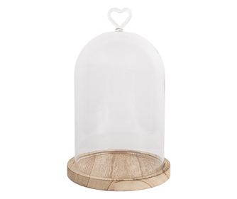 Decorative Wooden Plate with Glass Dome Ø 14x22 cm