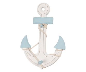 Decorative Anchor, Wood, Blue and White, 22x5x33 cm