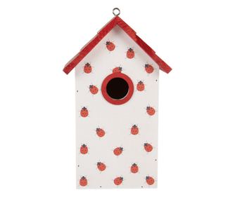 Kućica za ptice, drvo, bijela/crvena/crna, 15x10x22 cm