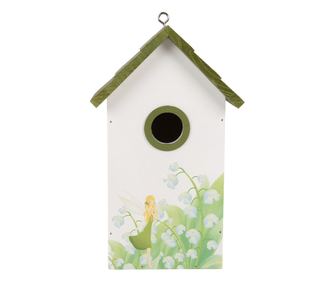 Kućica za ptice, drvo, bijela, zelena, žuta, dekoracija đurđica, 15x10x22 cm