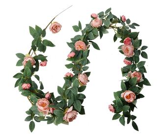 Artificial Rose Garland Pink Green 10x10x150 cm