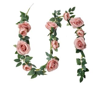 Artificial Rose Garland Green Pink 10x10x150 cm