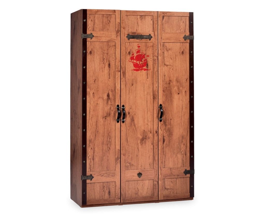 Pirate Brown 3-Door Wardrobe for Children, 121x54x203 cm