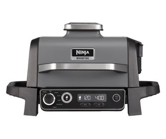 Електрическа скара опушвач Ninja OG701EU, 2400W, До 260C, Вътрепно аминово керамично покритие, Woodfire, Сив