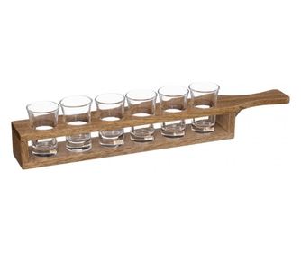 Set 6 pahare Viktor, sticla, suport lemn,  41 x 7.5 x H 5.5 cm, 40 ml