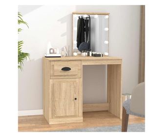 LED-es sminkasztal, sonoma tlgy, 90x50x132,5 cm, laminlt fa