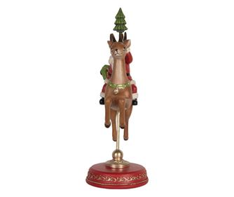 Santa Claus and Reindeer Figurine, Polystone, Multicolor, 16x11x30 cm