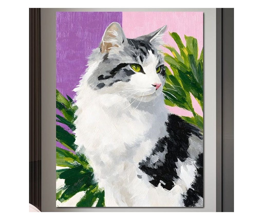 Premium Canvas Print, LuxCanva® M1501, Emerald Lady, Nature, Botanic, Pastel, Painting, Green, Leaves, Cat, Animals, Do