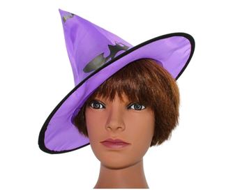 Čarovniški klobuk, za noč čarovnic, z netopirji, vijolične barve