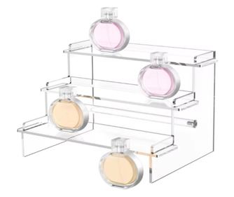 Рафт Pufo за представяне и организиране на продукти в магазини или на изложения, стъпаловиден, 3 нива, 25,5 x 23,5 см, прозрачен