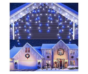 Instalatie Craciun Turturi MRG M946, 12M, Intreconectabila, 8 Jocuri de Lumini, Flash, Perdea, Franjuri, Exterior - Interior ,Al