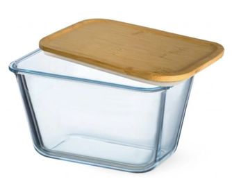 Staklena posuda otporna na toplinu Yena 1,35L SIMAX 7636/LB, pravokutna, s bambusovim poklopcem