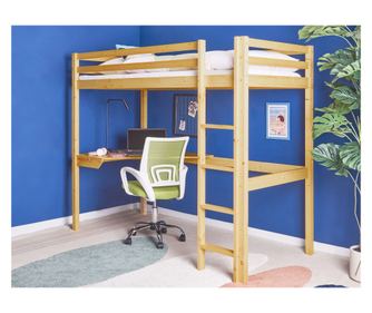 Pat supraetajat cu birou Lemn de pin LOURY 90 x 200 cm Maro deschis