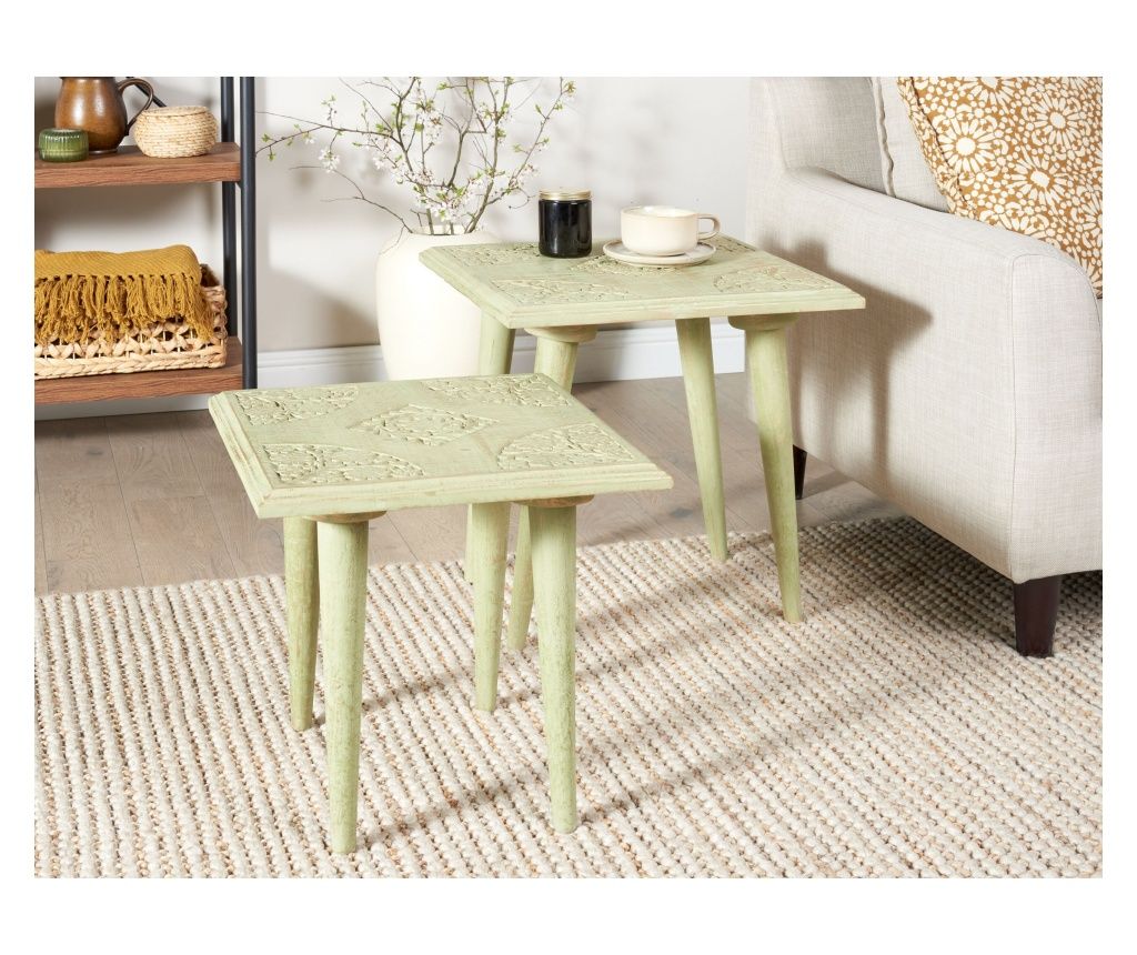 BELIDHA Set of 2 Side Tables Mango Wood Light Green