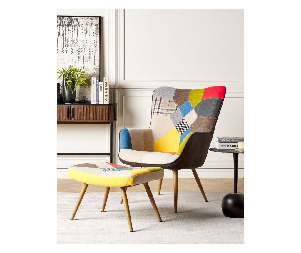 Fotoliu cu spătar înalt VEJLE cu taburet  Multicolor