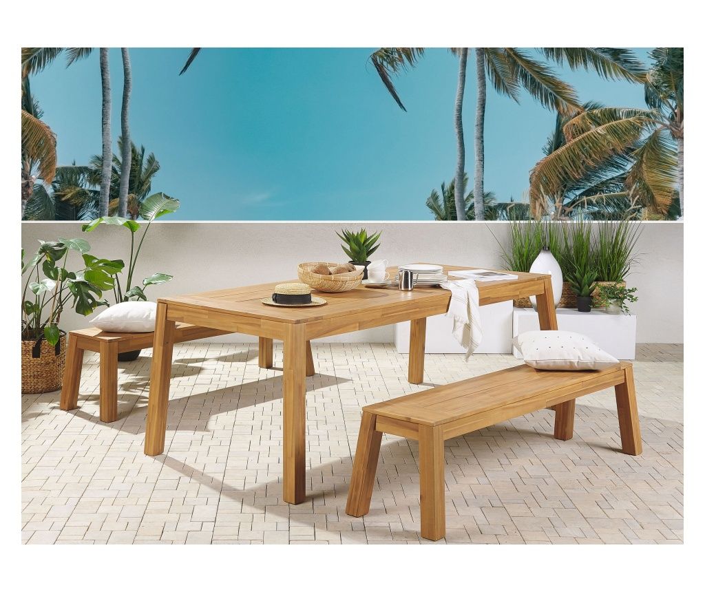 Set dining pentru grădină cu bănci cu 6 locuri LIVORNO Lemn de acacia Maro