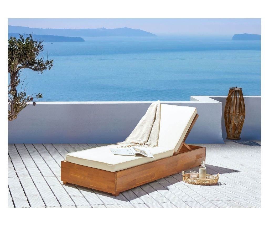 FANANO Reclining Sun Lounger with Cushion, Acacia Wood, Brown