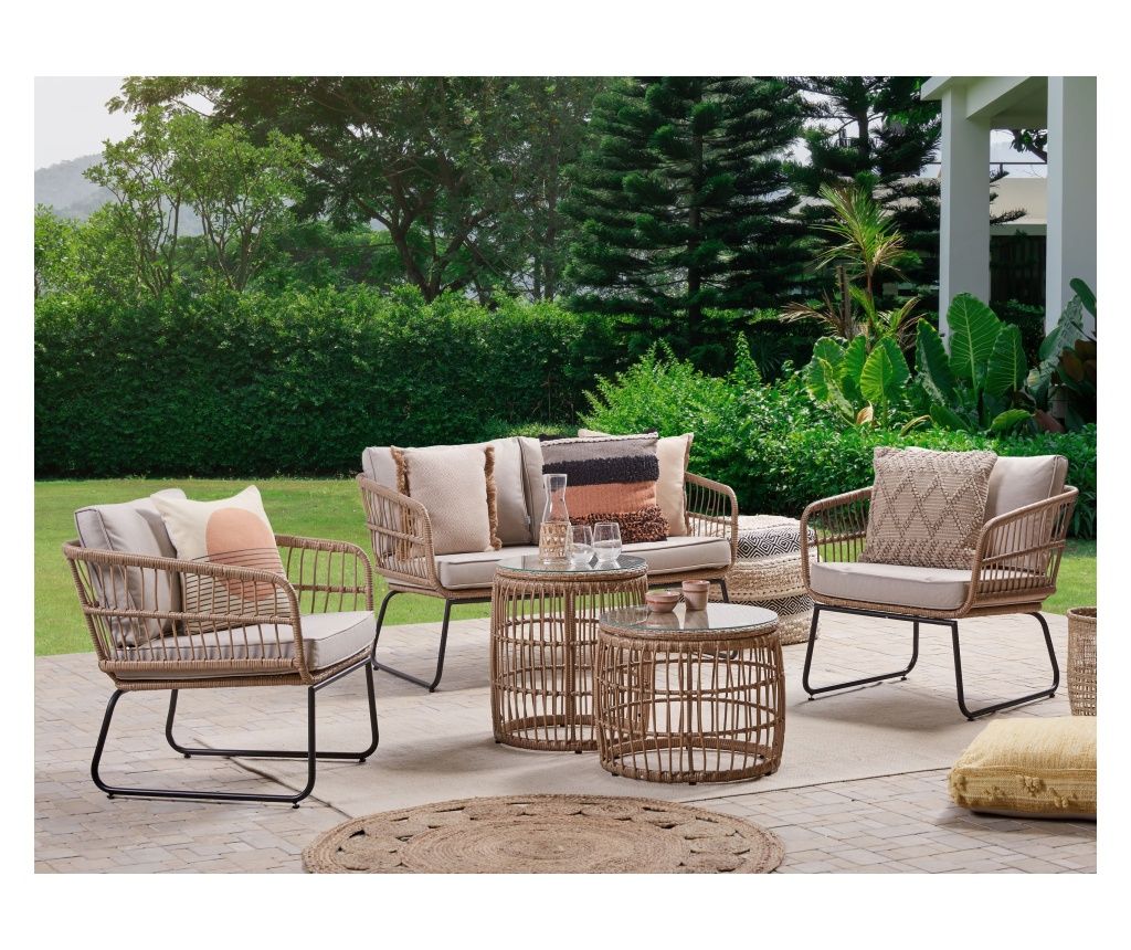 RAVELLO 4-Seater Garden Lounge Set, Synthetic Rattan, Natural