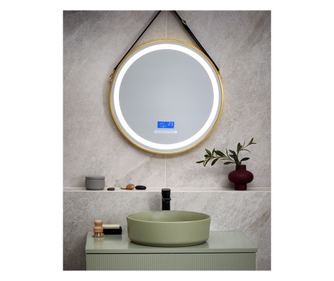 Oglindă LED pentru baie DAROIS 60 cm 60 cm Cu difuzor Bluetooth integrat Auriu