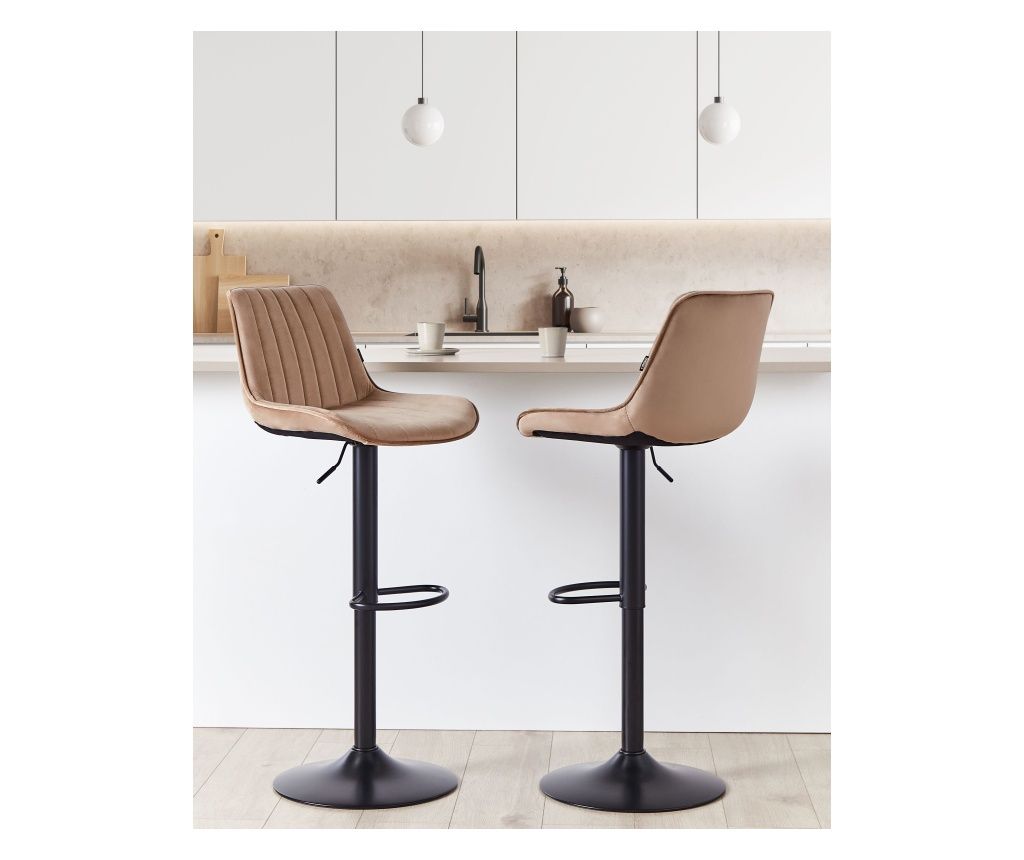 Set of 2 DUBROVNIK Light Brown Velvet Swivel Bar Stools