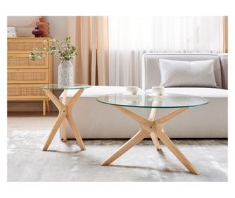 Set de 2 mese de cafea VALLEY Sticlă securizată Maro deschis