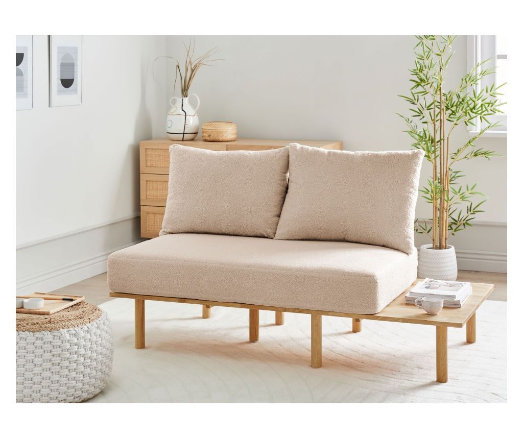 SALO Boucle Beige 2-Seater Sofa with Tables