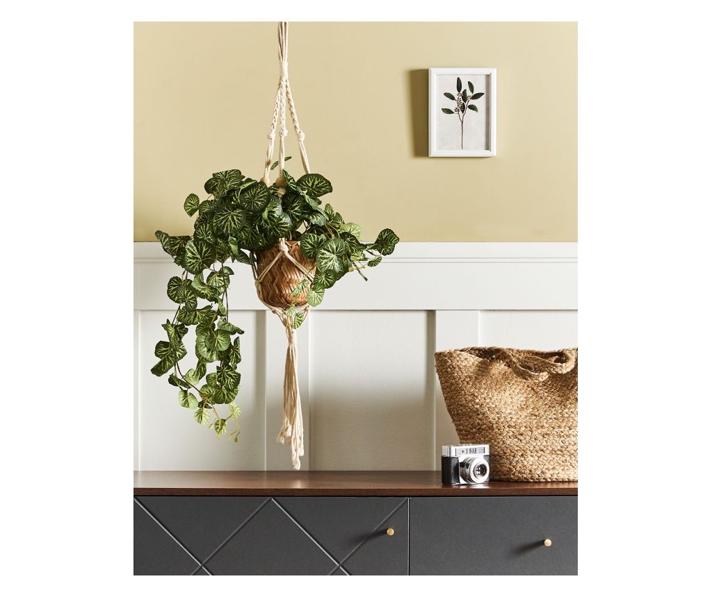 Hanging Artificial Potted Plant STRAWBERRY BEGONIA 37 cm Green