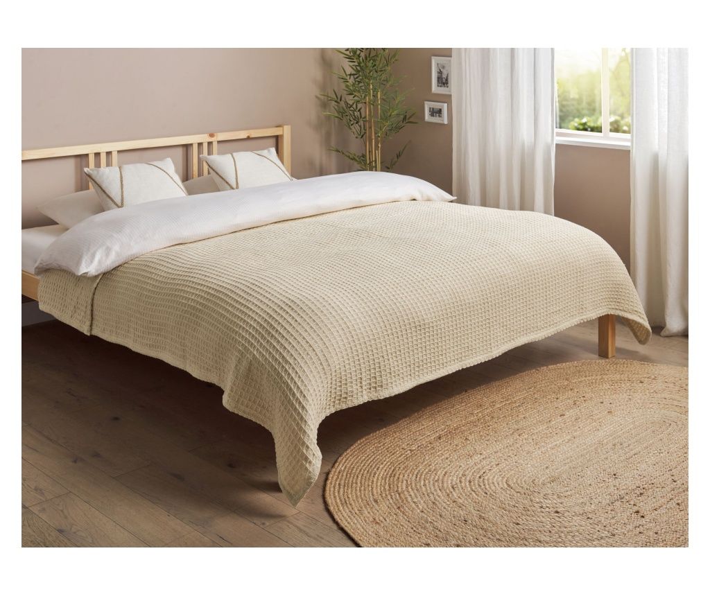 CHAGYL Cotton Bedspread 200 x 220 cm Beige