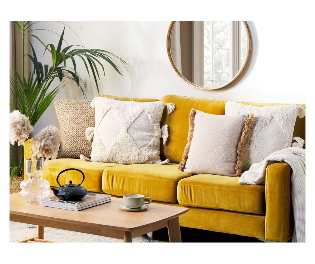 Set of 2 AVIUM Decorative Pillows, Cotton, 45 x 45 cm, Light Beige, Geometric Print