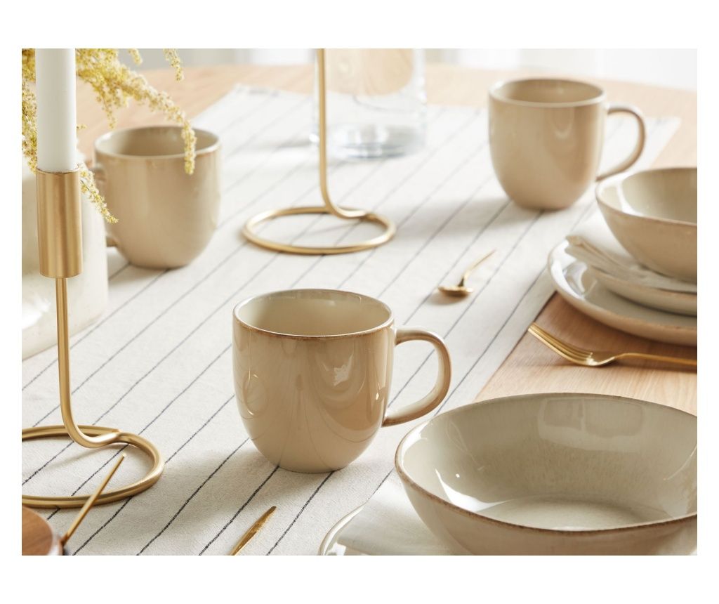 GINSENG Mug Set of 4 Light Beige Porcelain Stoneware