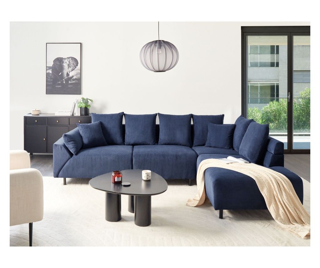4-Seater Corner Sofa LUNNER Velvet Dark Blue Left