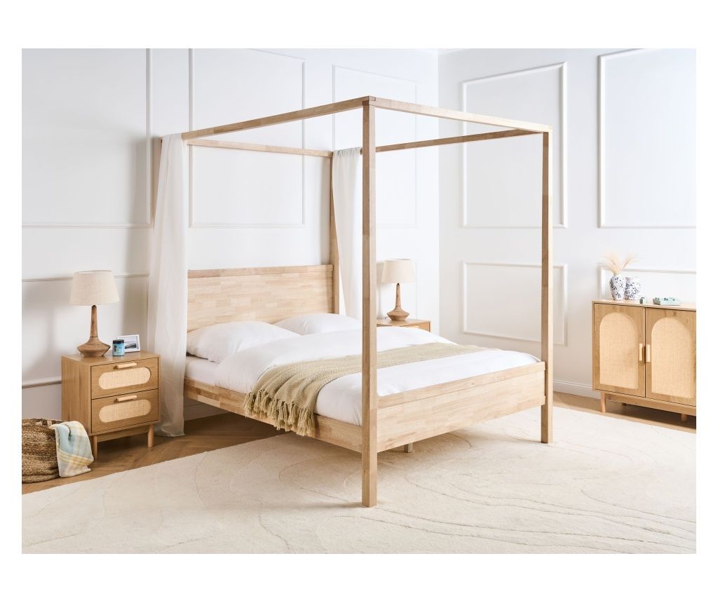 HAUTERIVES Canopy Bed Wood 160 x 200 cm Light Brown