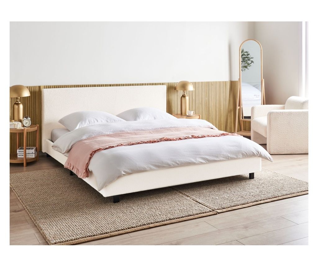 Boucle ALBI Bed with Slats 180 x 200 cm Off-White