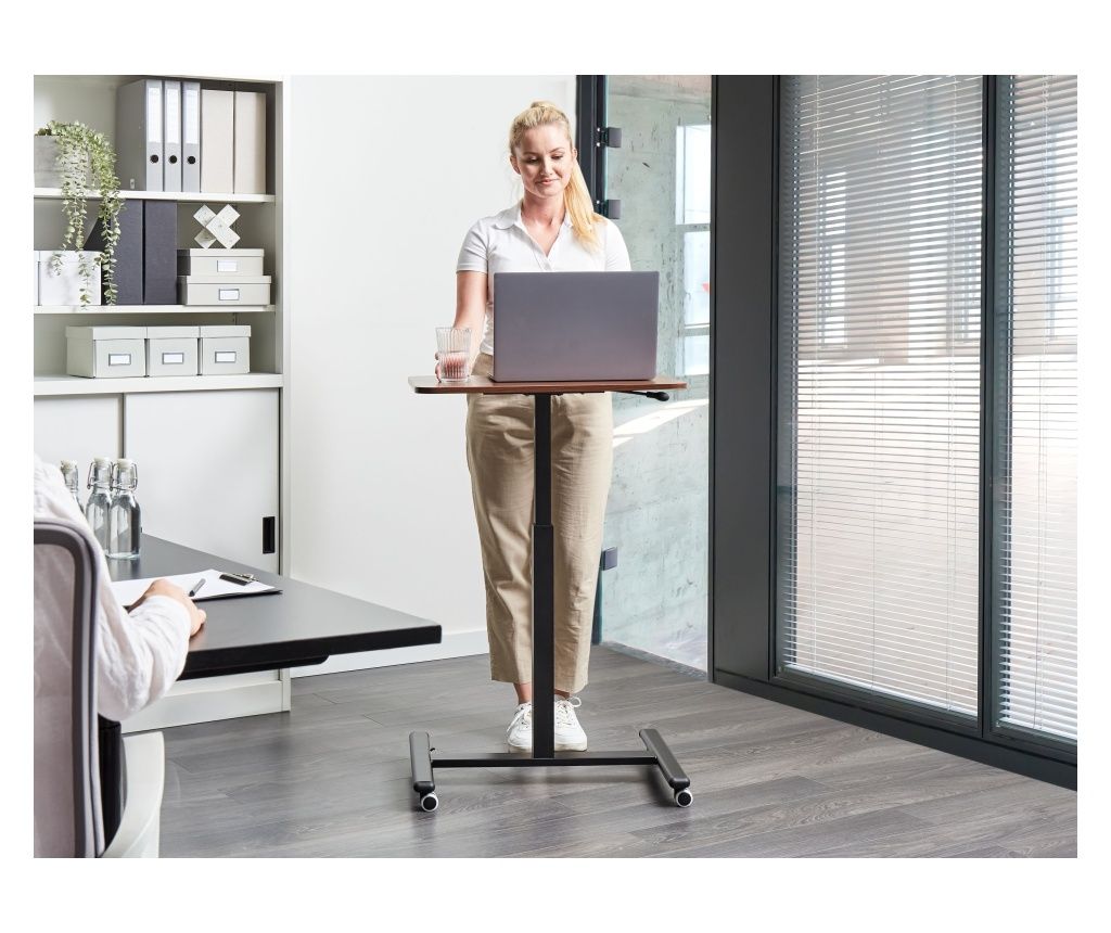 ACADEMIA Dark Brown Adjustable Laptop Stand with Wheels - 65x48 cm