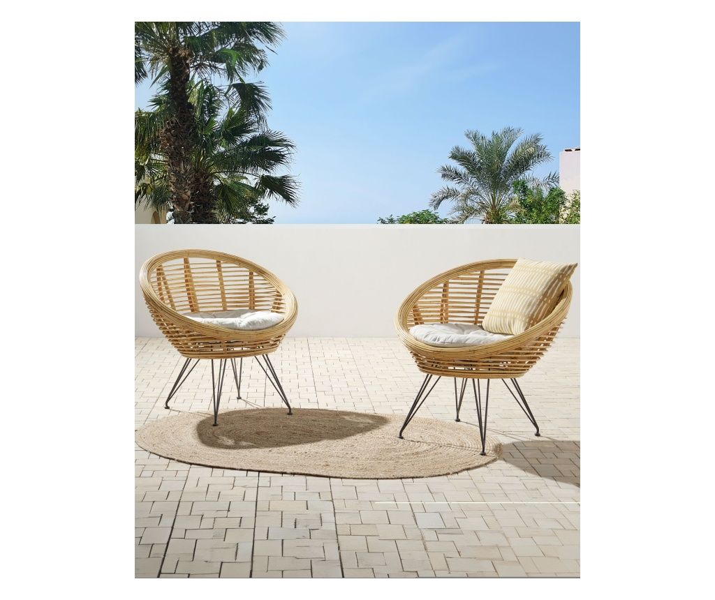 Set of 2 Garden Chairs with Cushions - Natural Rattan