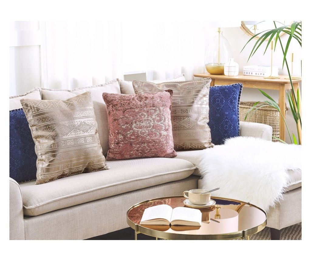 OUJDA Decorative Pillow Cotton 50 x 50 cm Pink and Gold Geometric Print